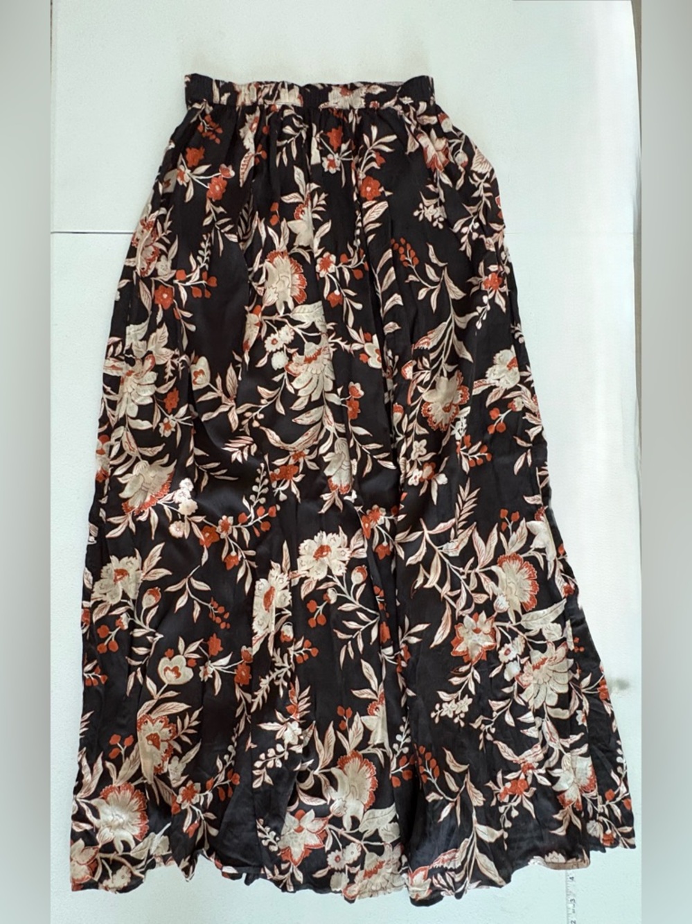 NWT Abercrombie & Fitch Black Orange Floral Front Slit Maxi Skirt